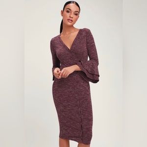 Lulu’s - Burgundy Ribbed Button-Up Midi Sweater Dress